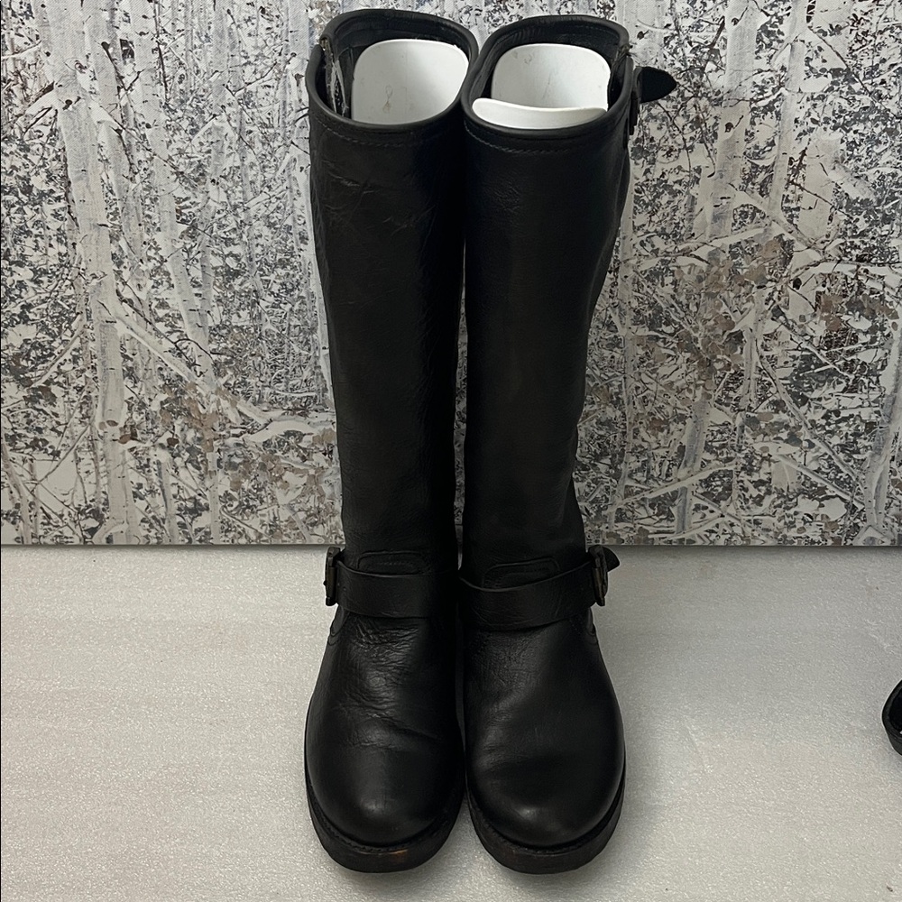 Frye Veronica Slouch Black Leather Engineer Boots Sz 7B - Picture 3 of 13